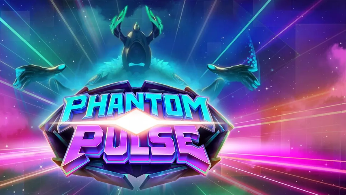Tampilan visual futuristik dan grid 7x7 dari slot Phantom Pulse dengan elemen neon dan simbol kosmik.