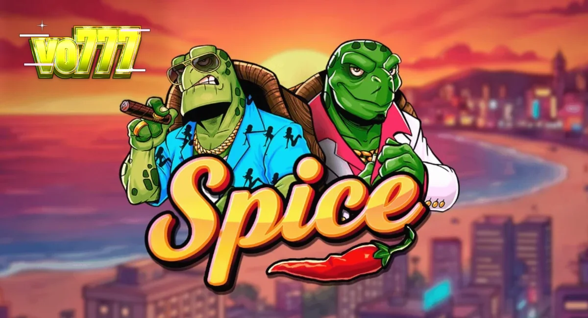 Tampilan visual slot Spice dengan tema kura-kura dan estetika neon